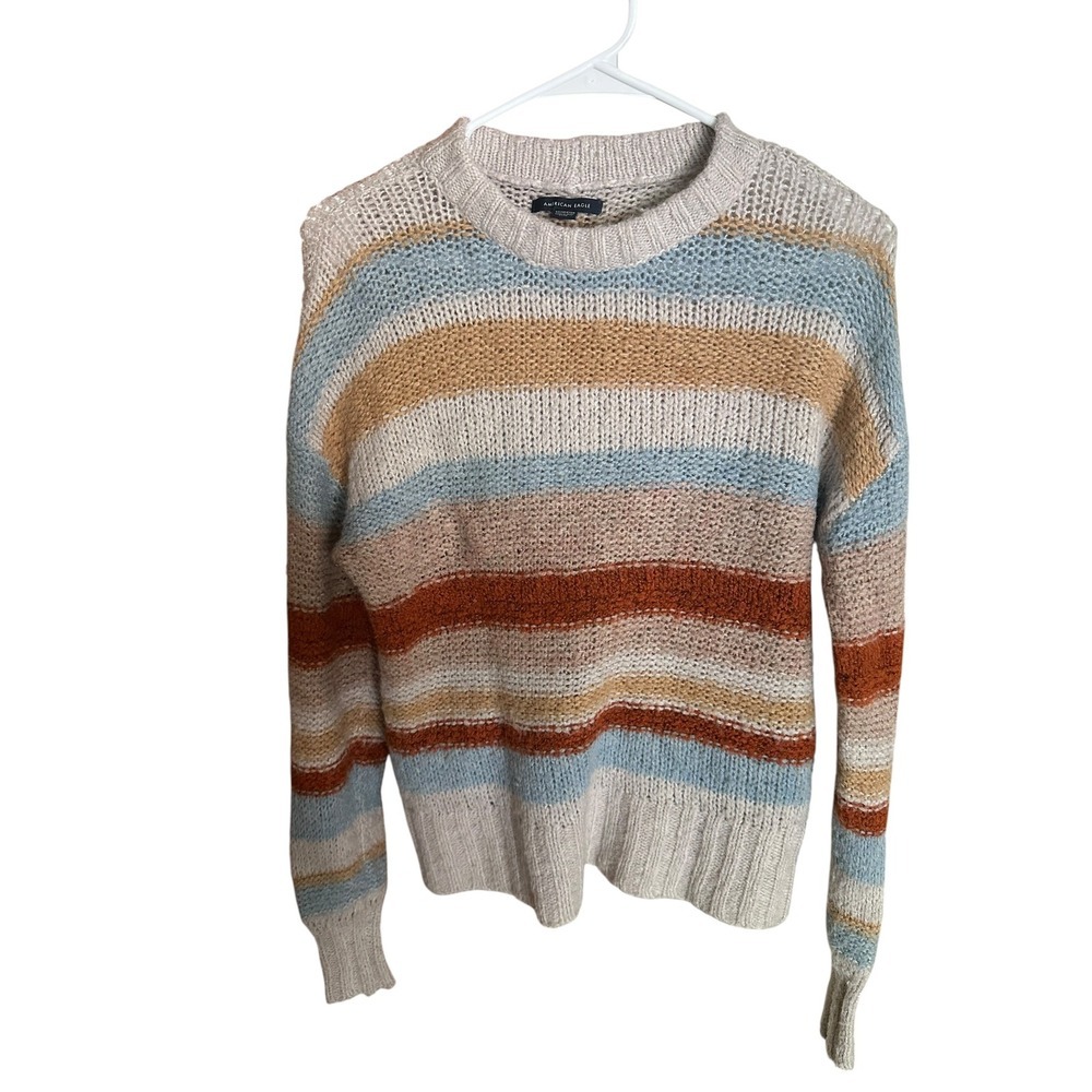 American Eagle Outfitters  XS Striped Wool Blend Crewneck Sweater Multicolor